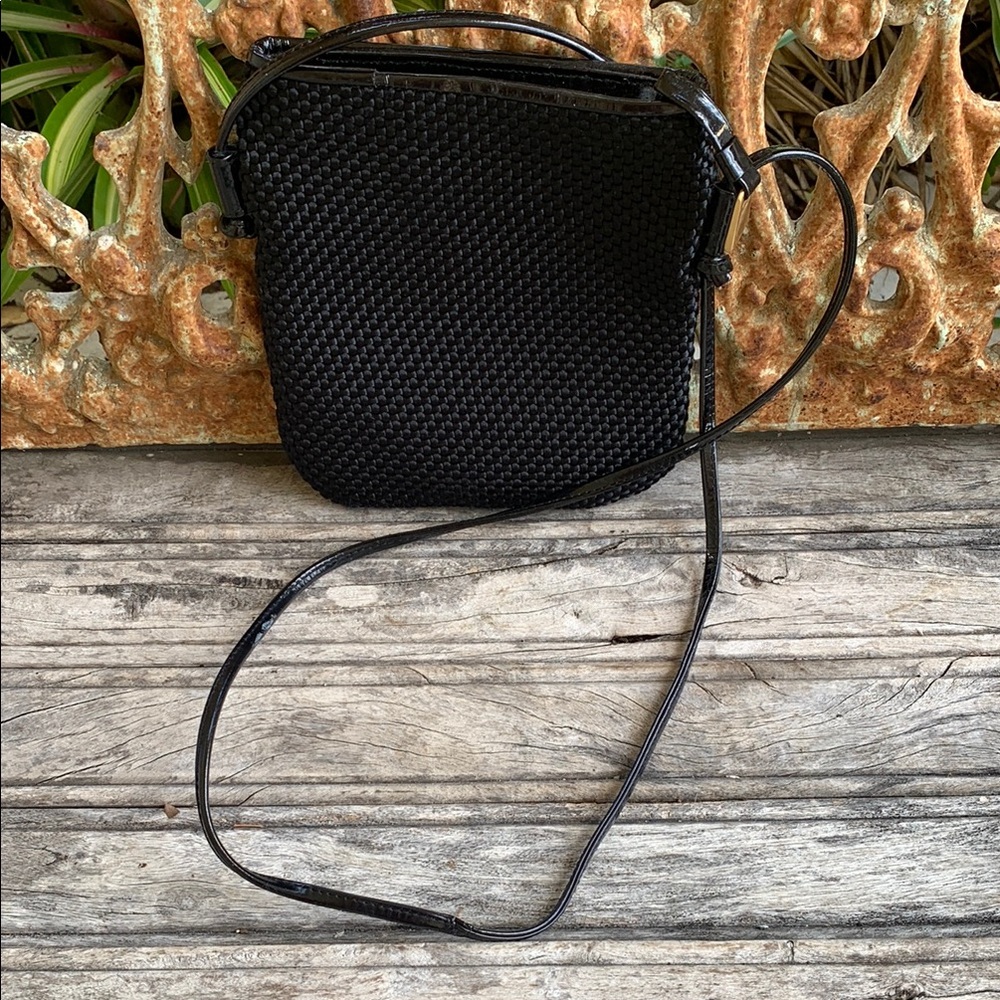 Vintage Elegant Americana by Sharif Woven Satin Sheen  Black Crossbody Bag